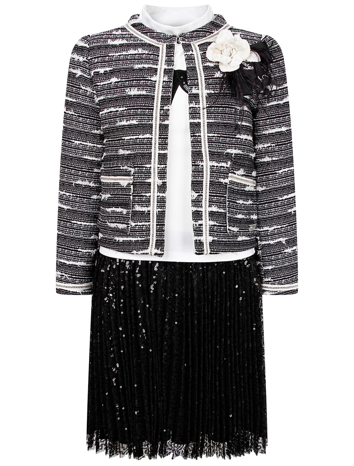 Комплект из жакета, лонгслива и юбки с пайетками