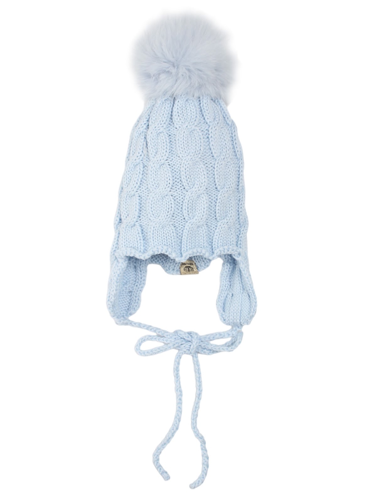 Голубая шерстяная шапка с завязками