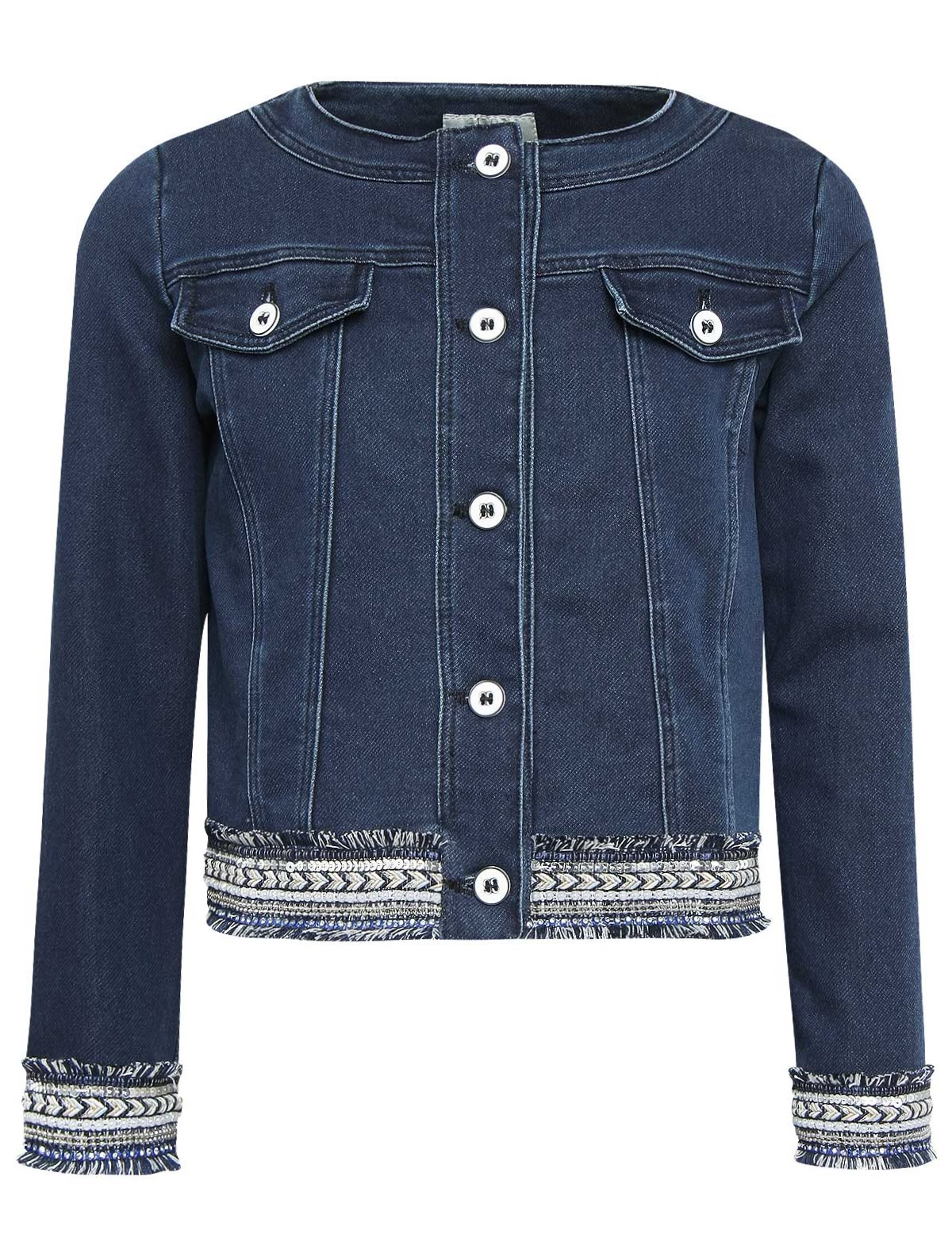 Куртка без воротника из синего денима