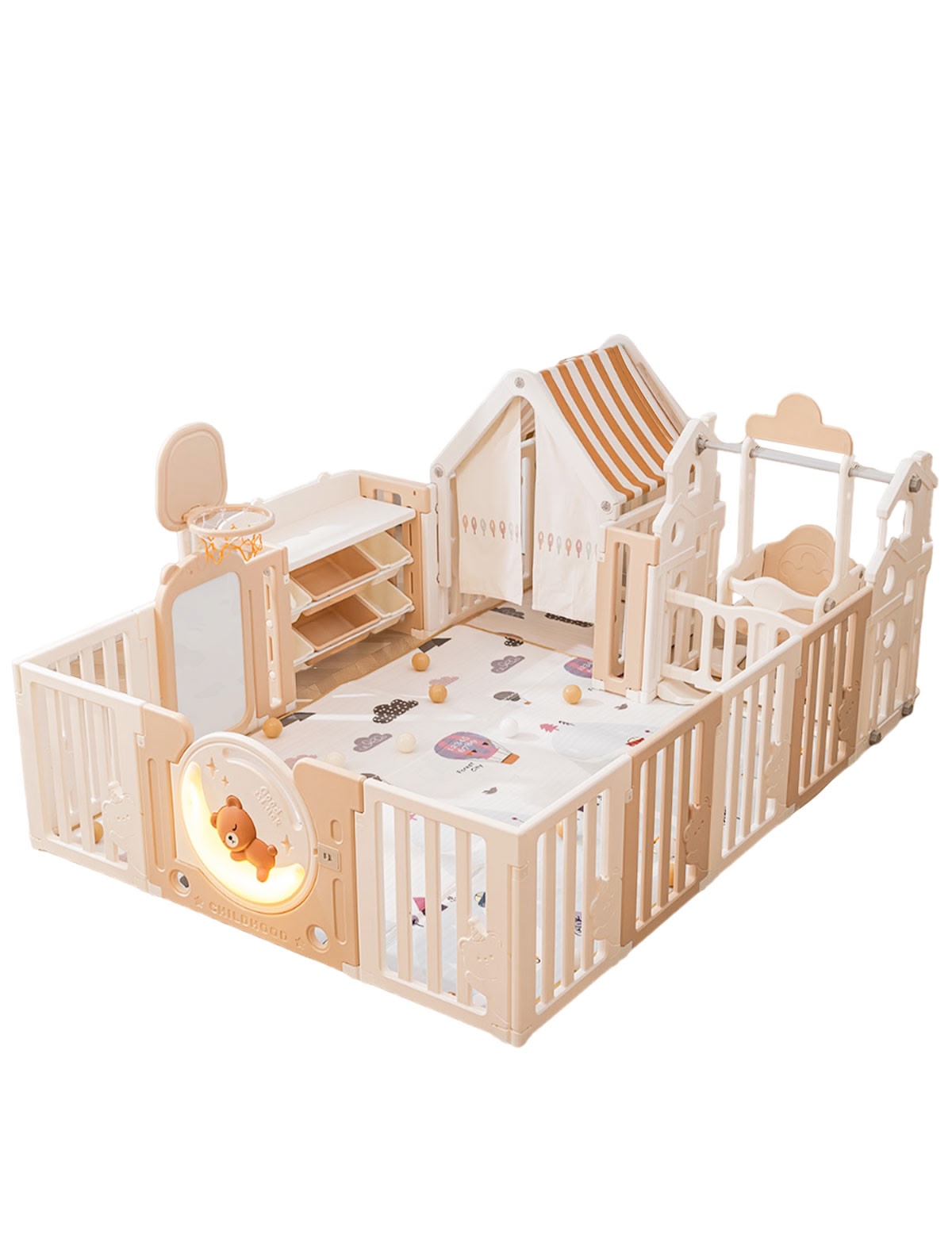 Манеж UNIX Kids DeLuxe House&Storage Camel