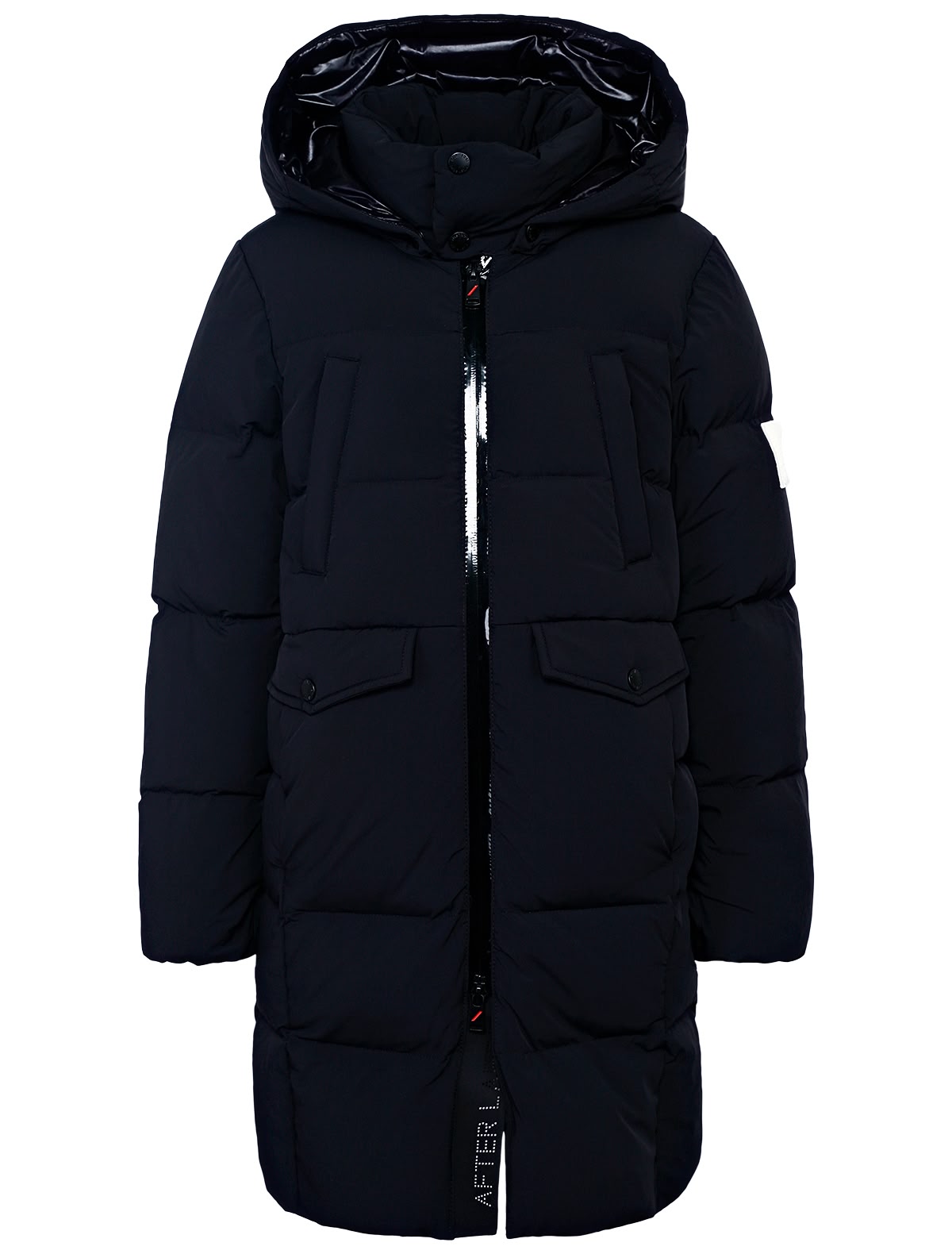 Чёрное дутое пуховое пальто