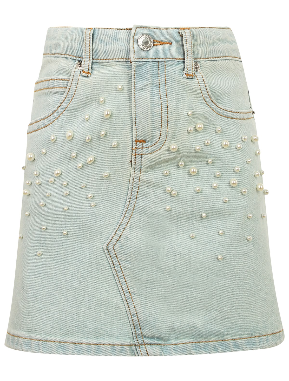 Джинсовая юбка с жемчужным декором