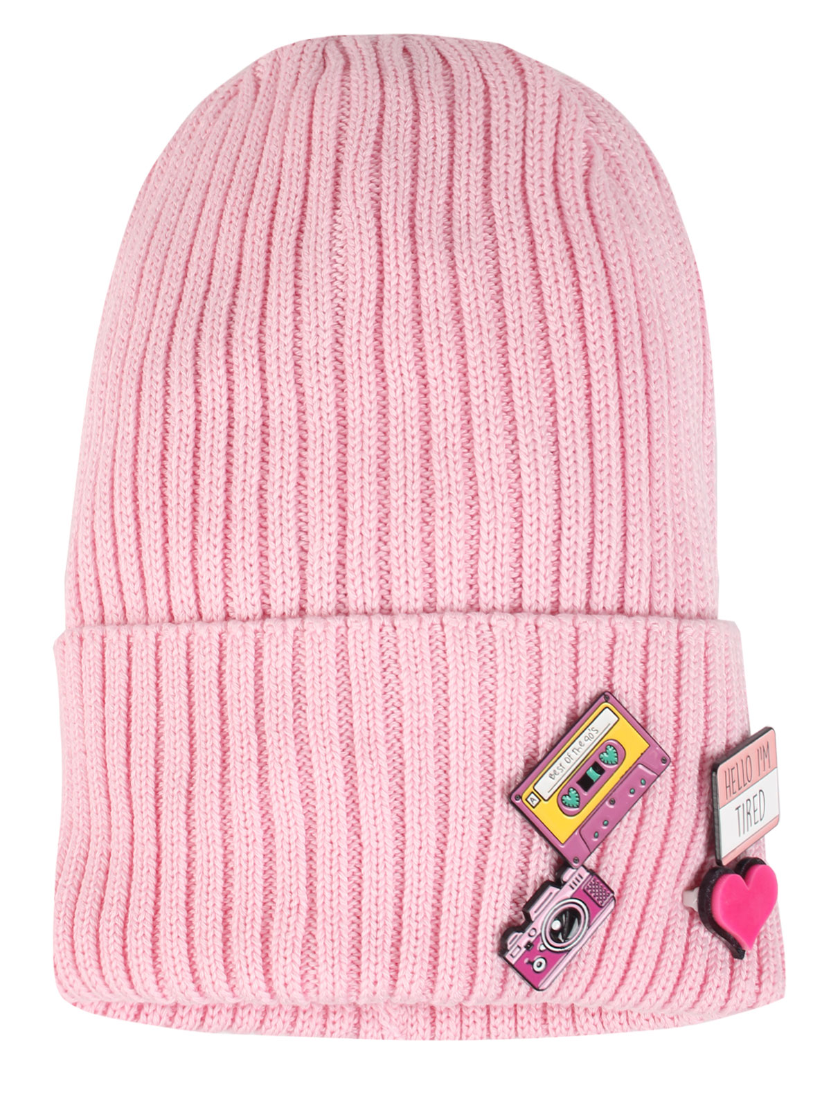 Розовая шапка с значками