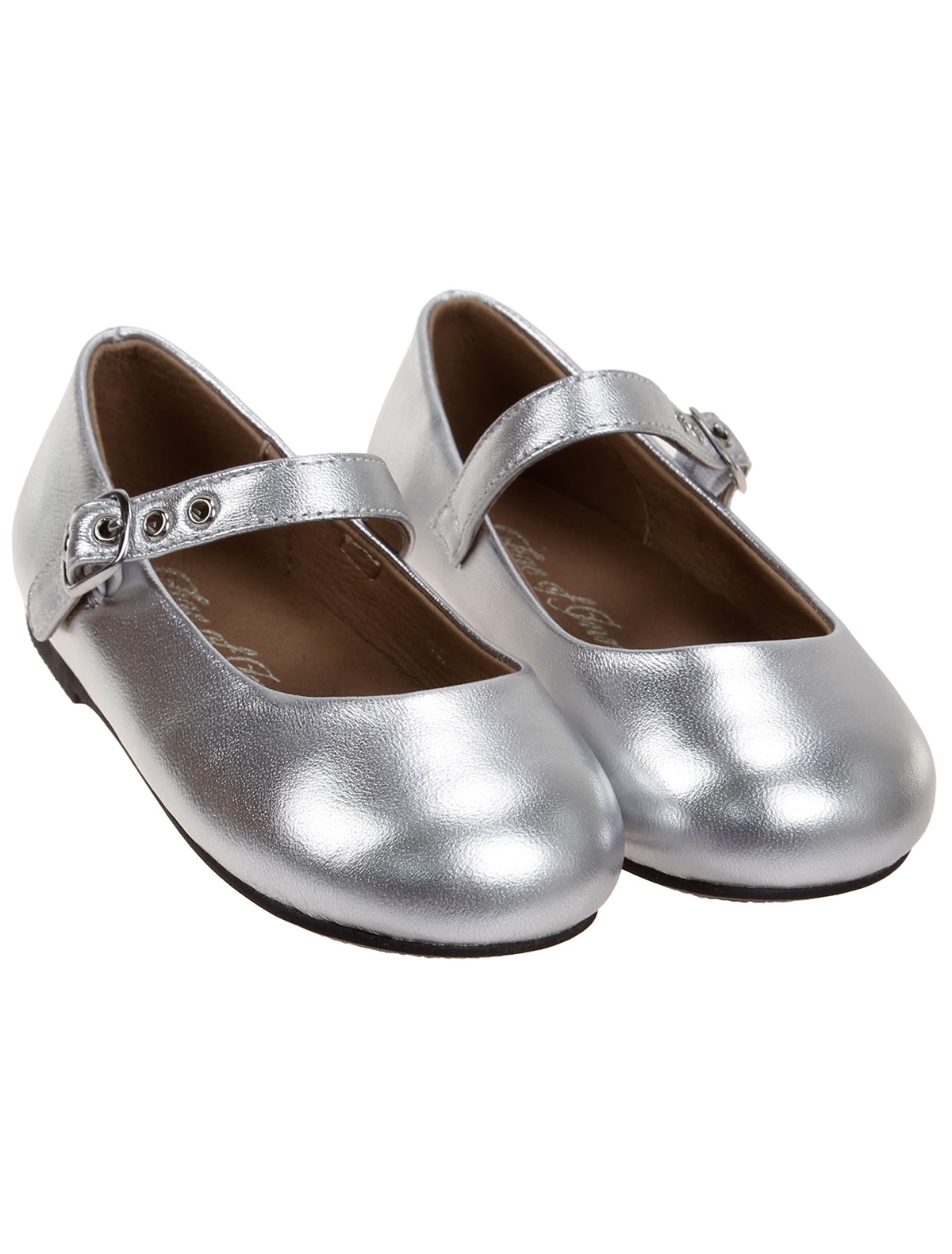 Серебристые балетки из кожи