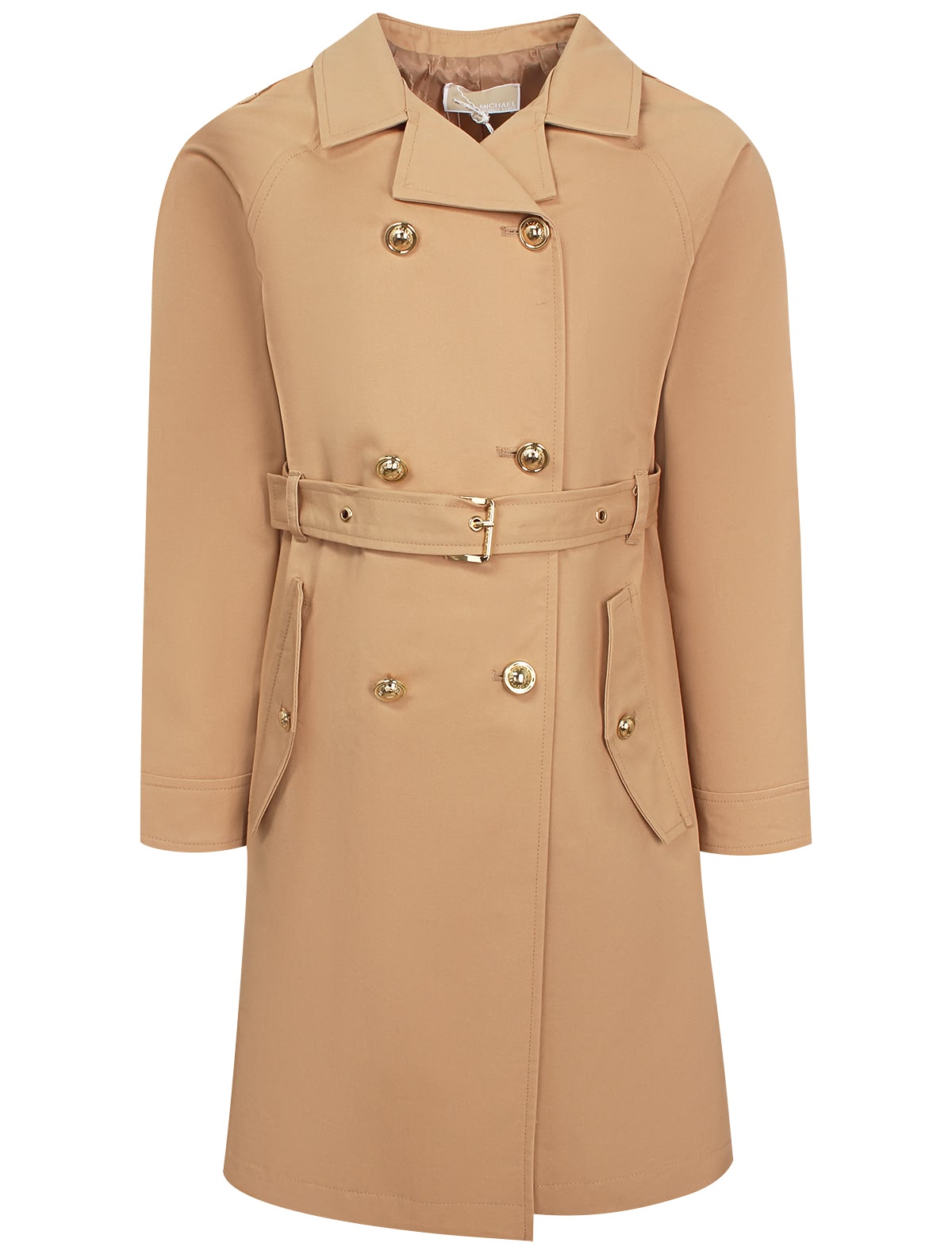 Бежевый тренч с золотистыми пуговицами