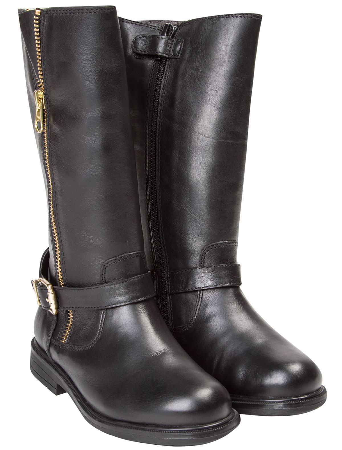 Черные высокие сапоги из натуральной кожи с молнией