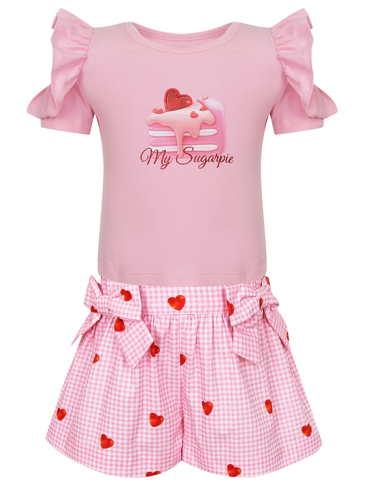 Розовый комплект из футболки и шорт