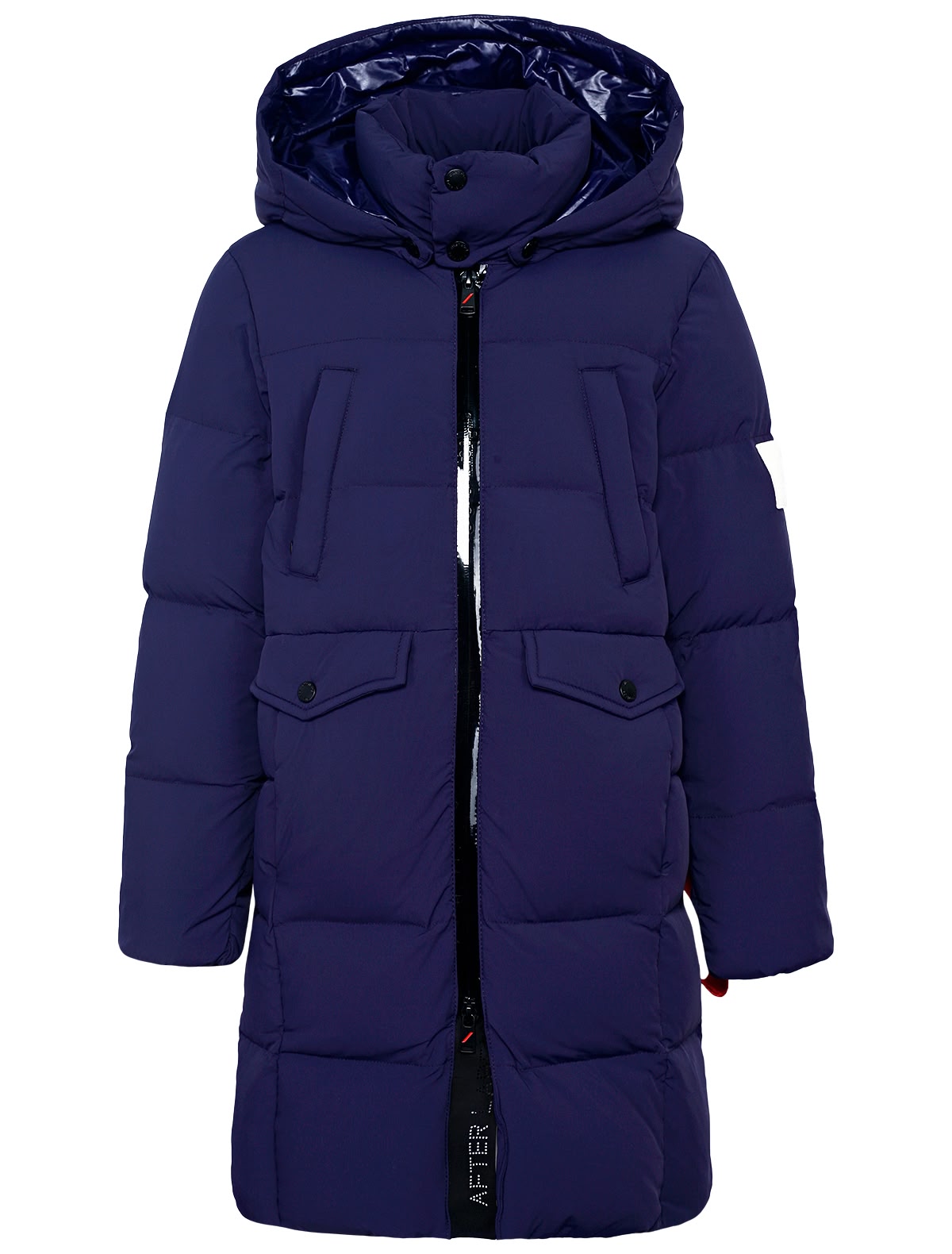 Синее пуховое пальто
