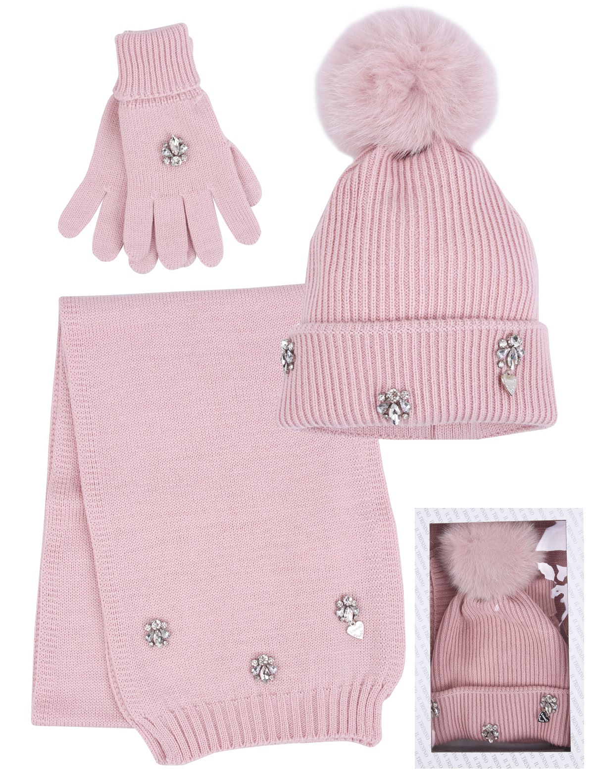 Розовый комплект аксессуаров из шерсти