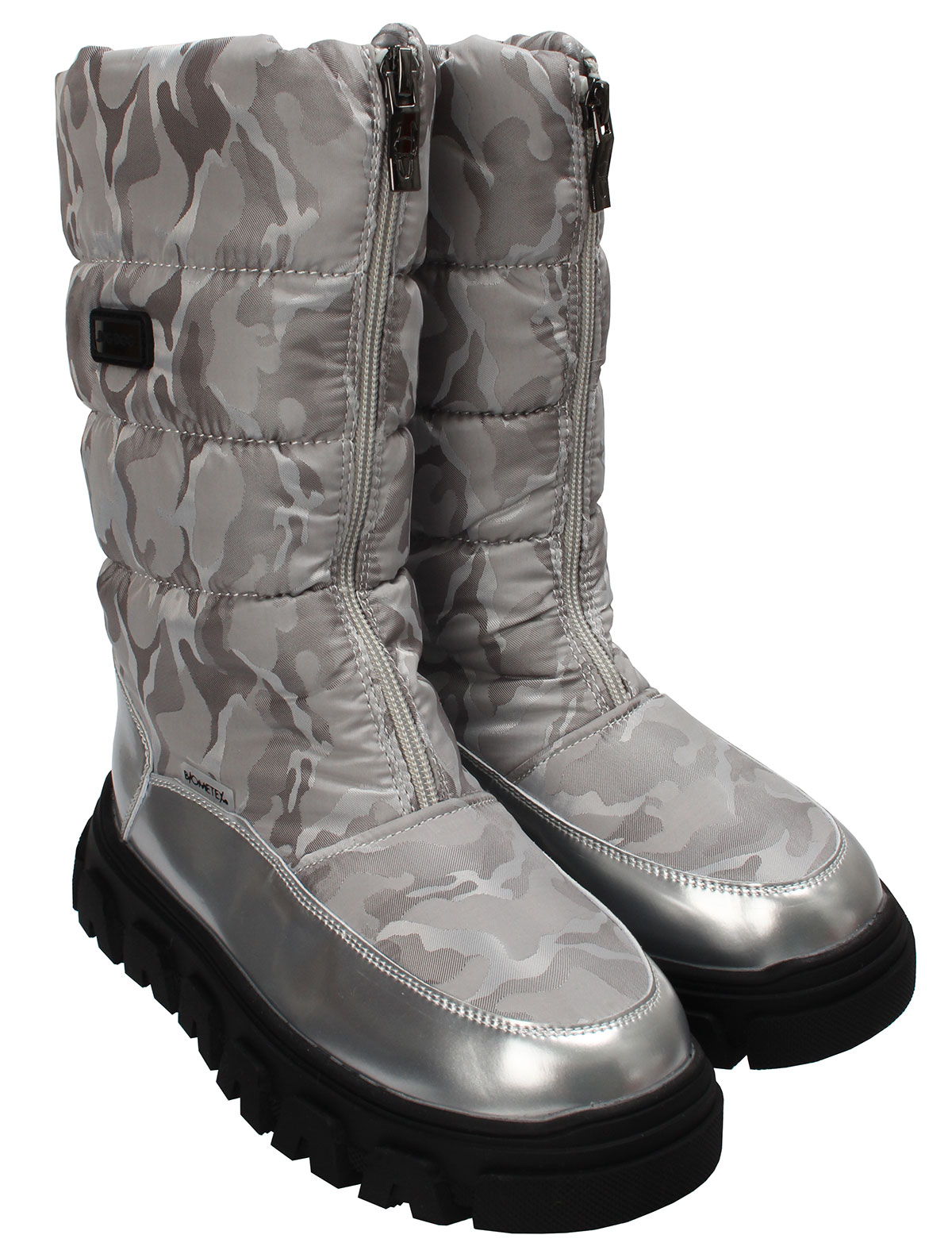 Серебристые сапоги с абстрактным принтом