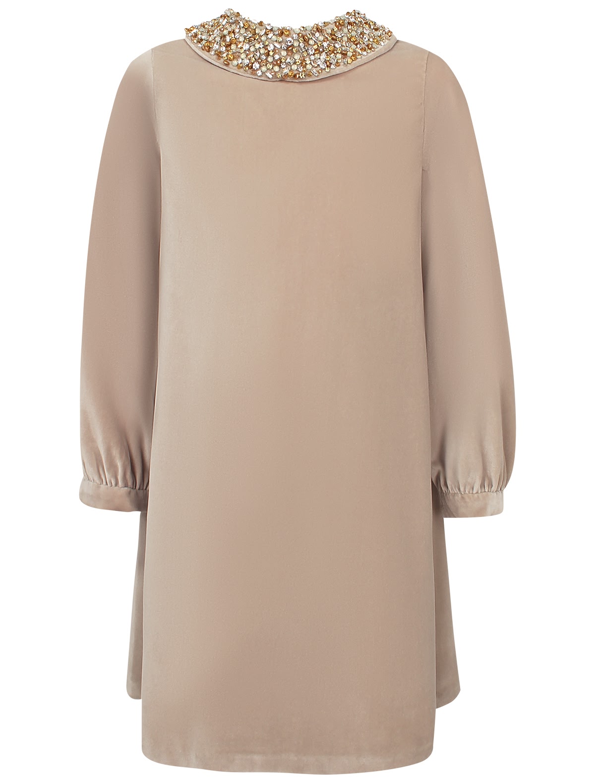 Бежевое платье с декорированным воротником