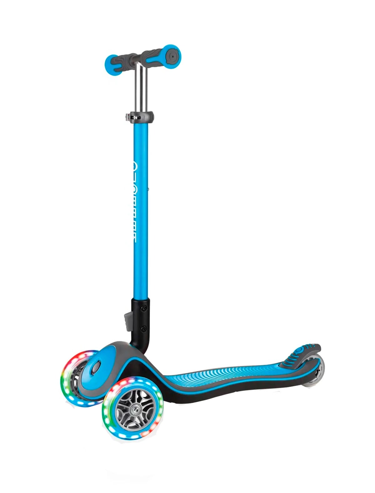 Синий самокат со светящимися колесами