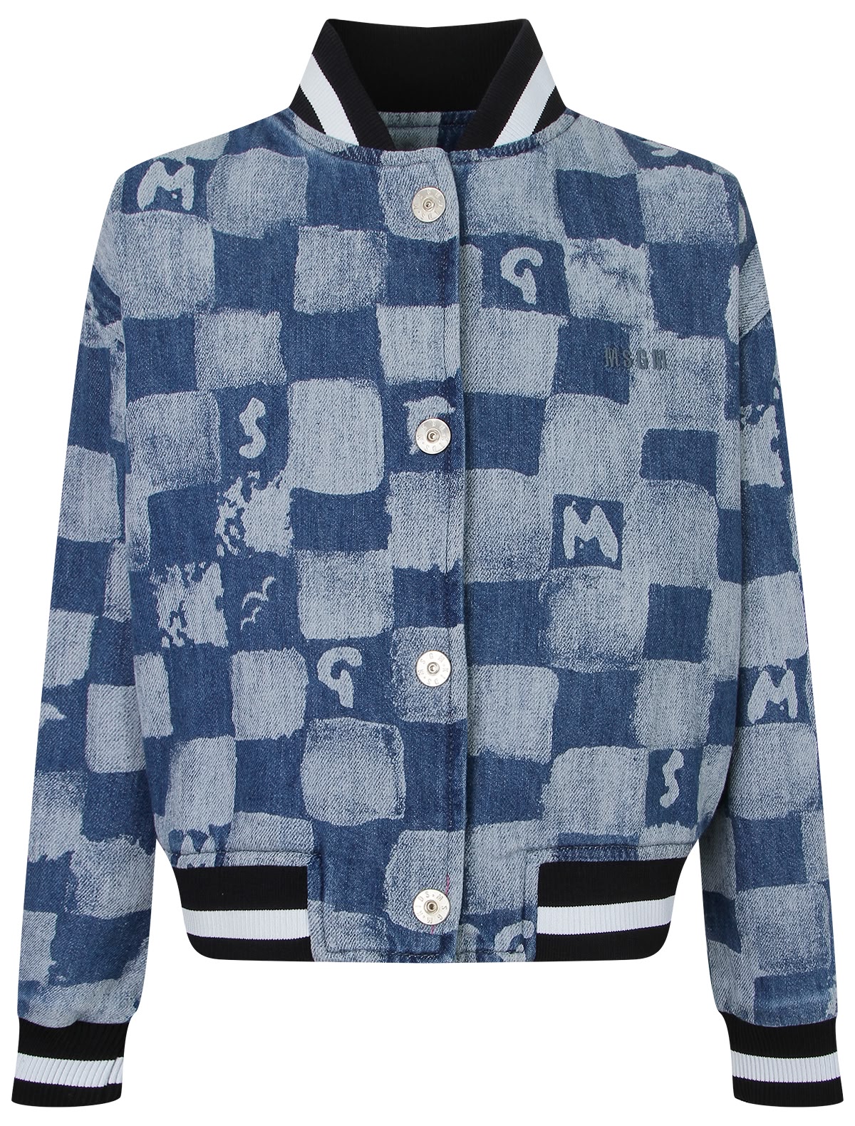 Джинсовый бомбер в клетку