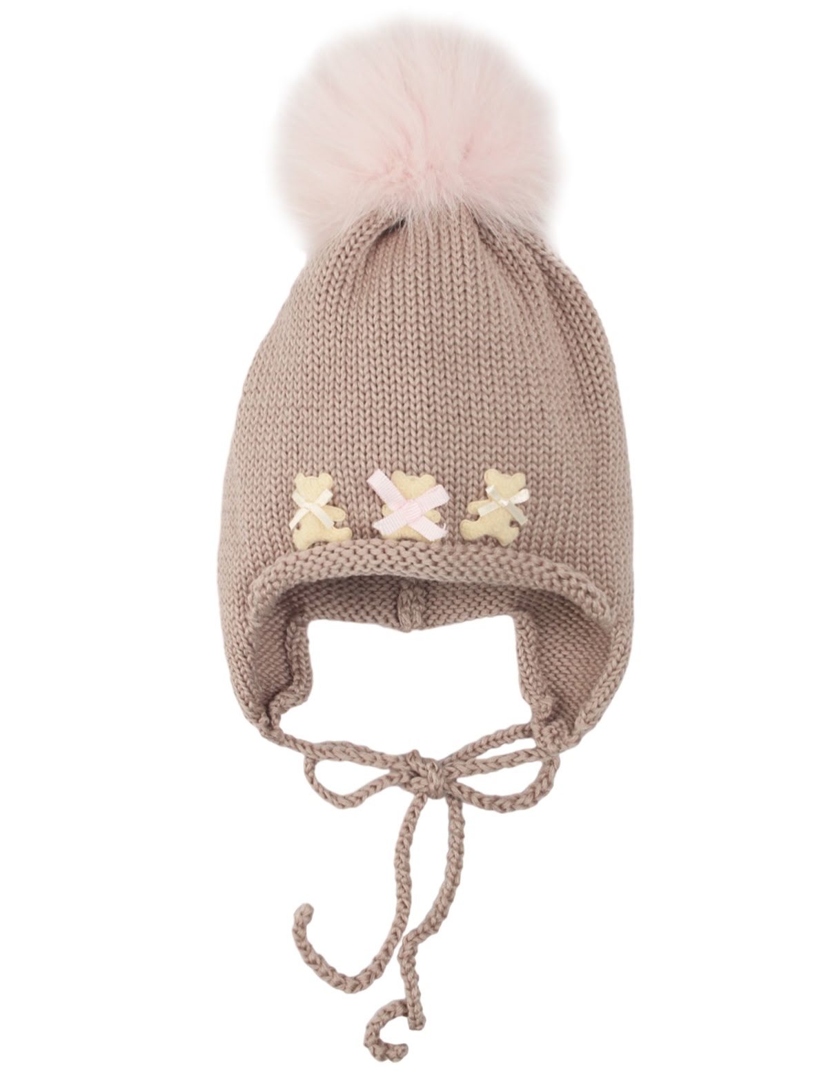 Бежевая шерстная шапка с завязками