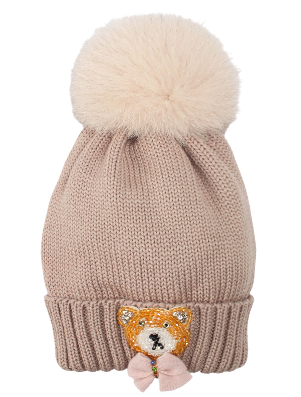 Бежевая шапка с мишкой