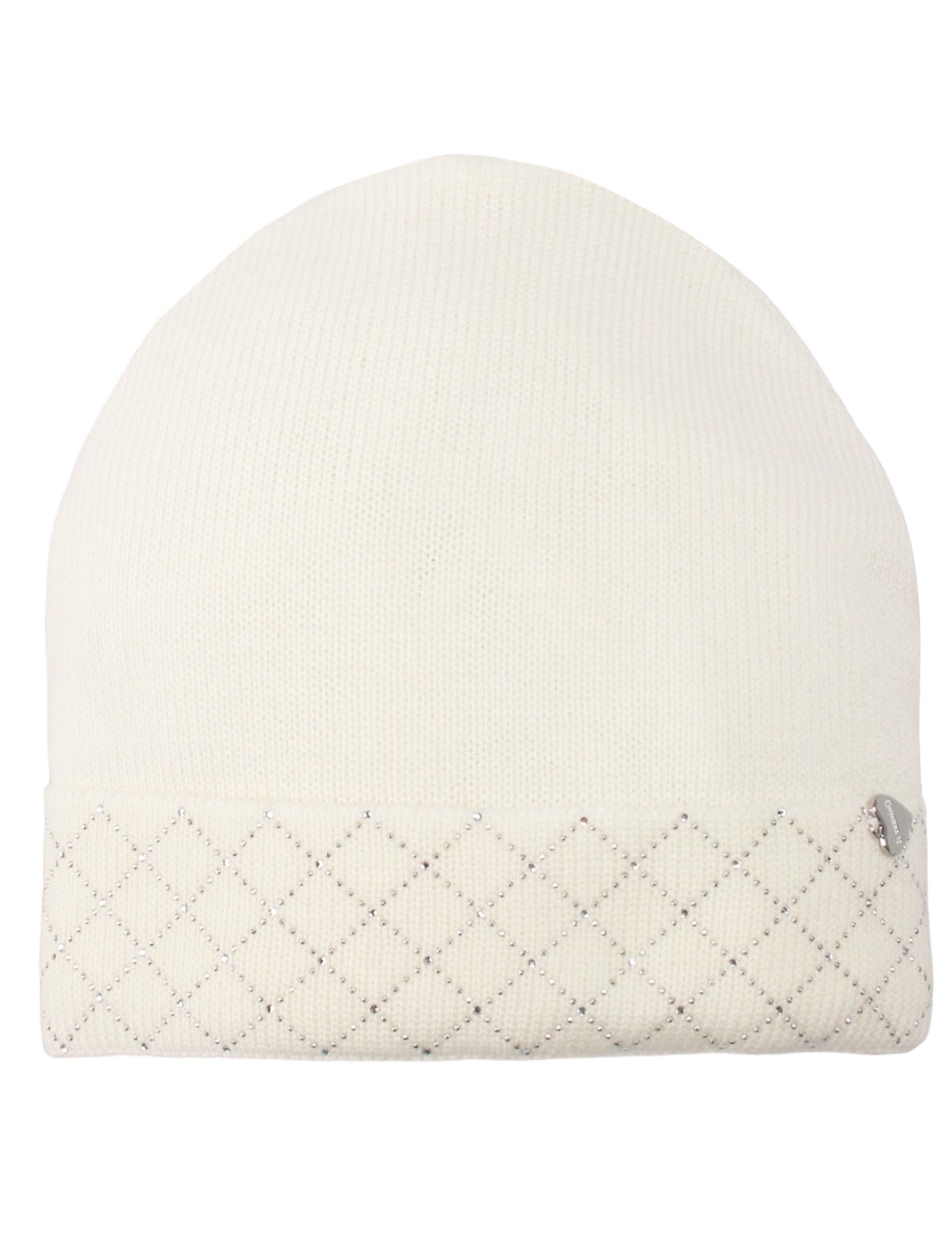 Белая шапка с узором из страз