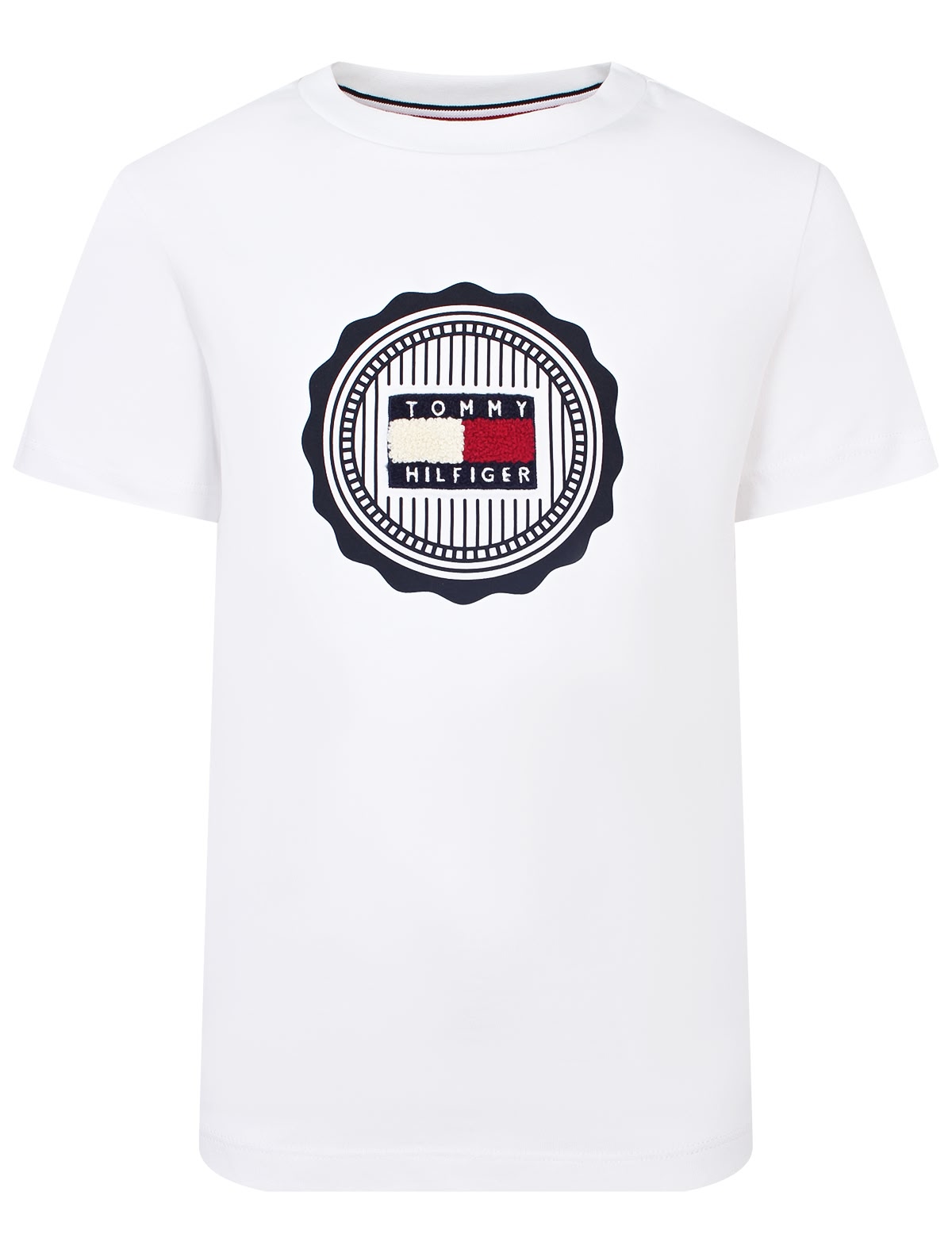 Белая футболка с круглым логотипом