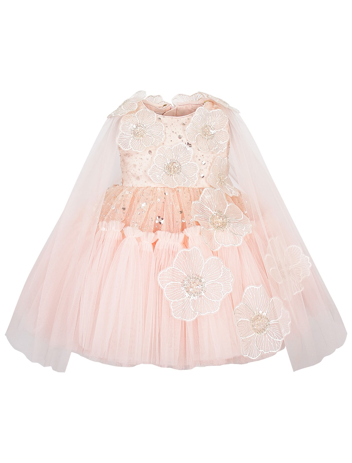 Розовое воздушное платье с цветами