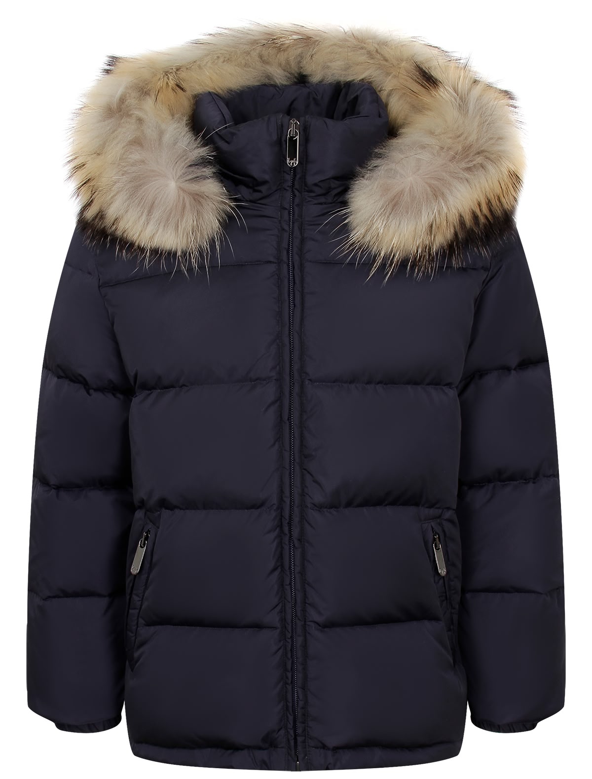 Пуховик с отделкой из меха енота