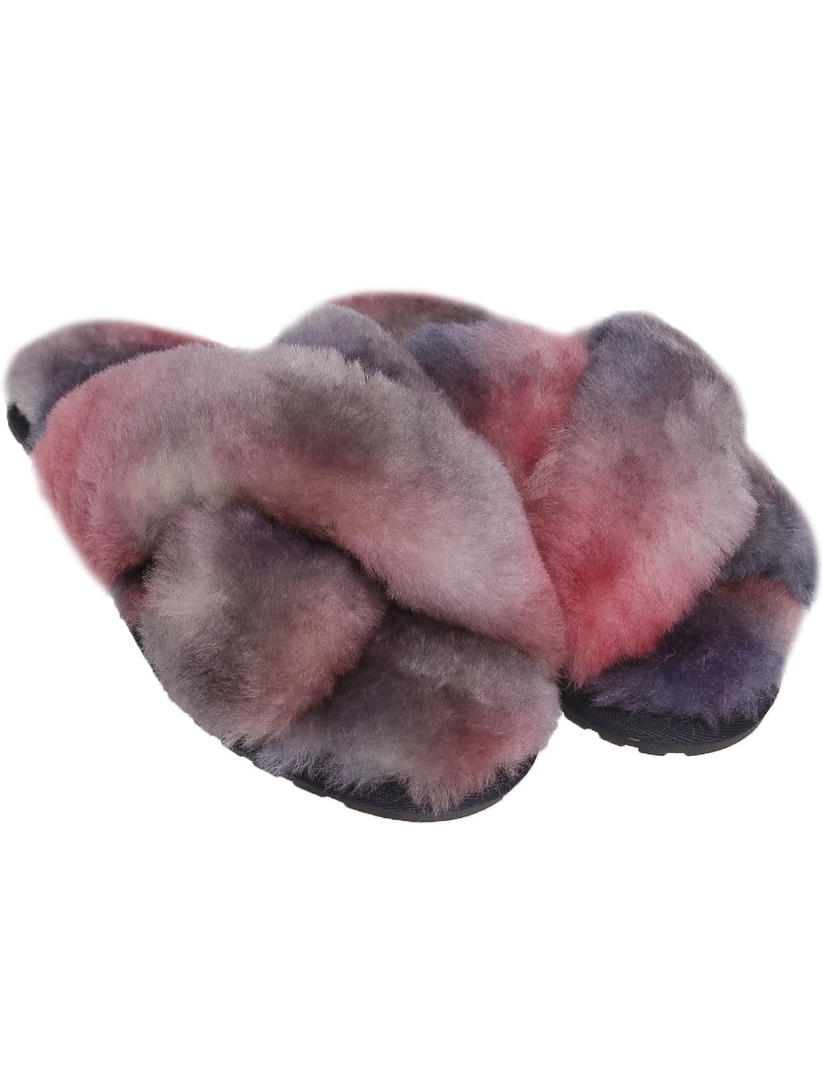 Разноцветные тапочки из натурального меха