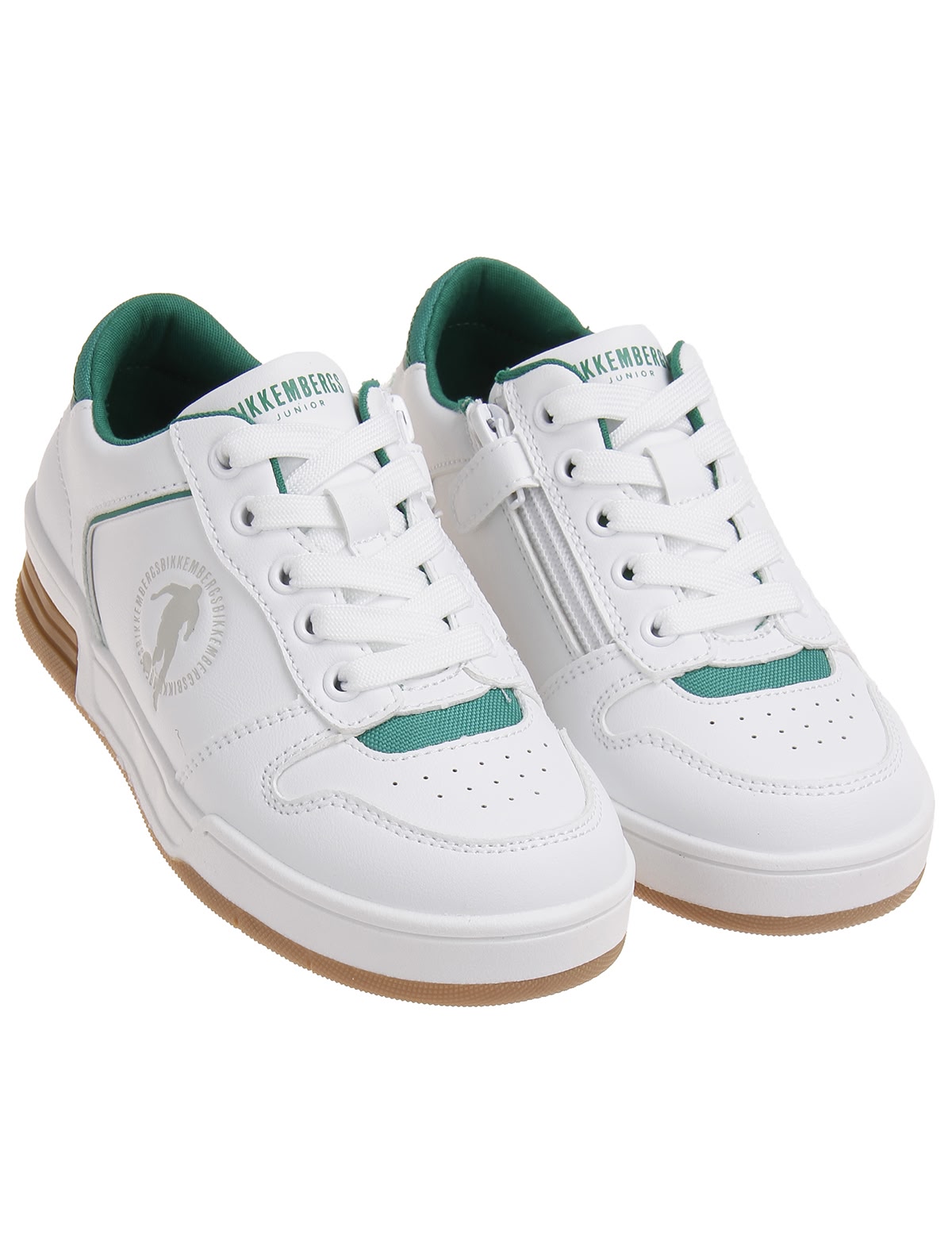 Белые кеды с зелёными вставками