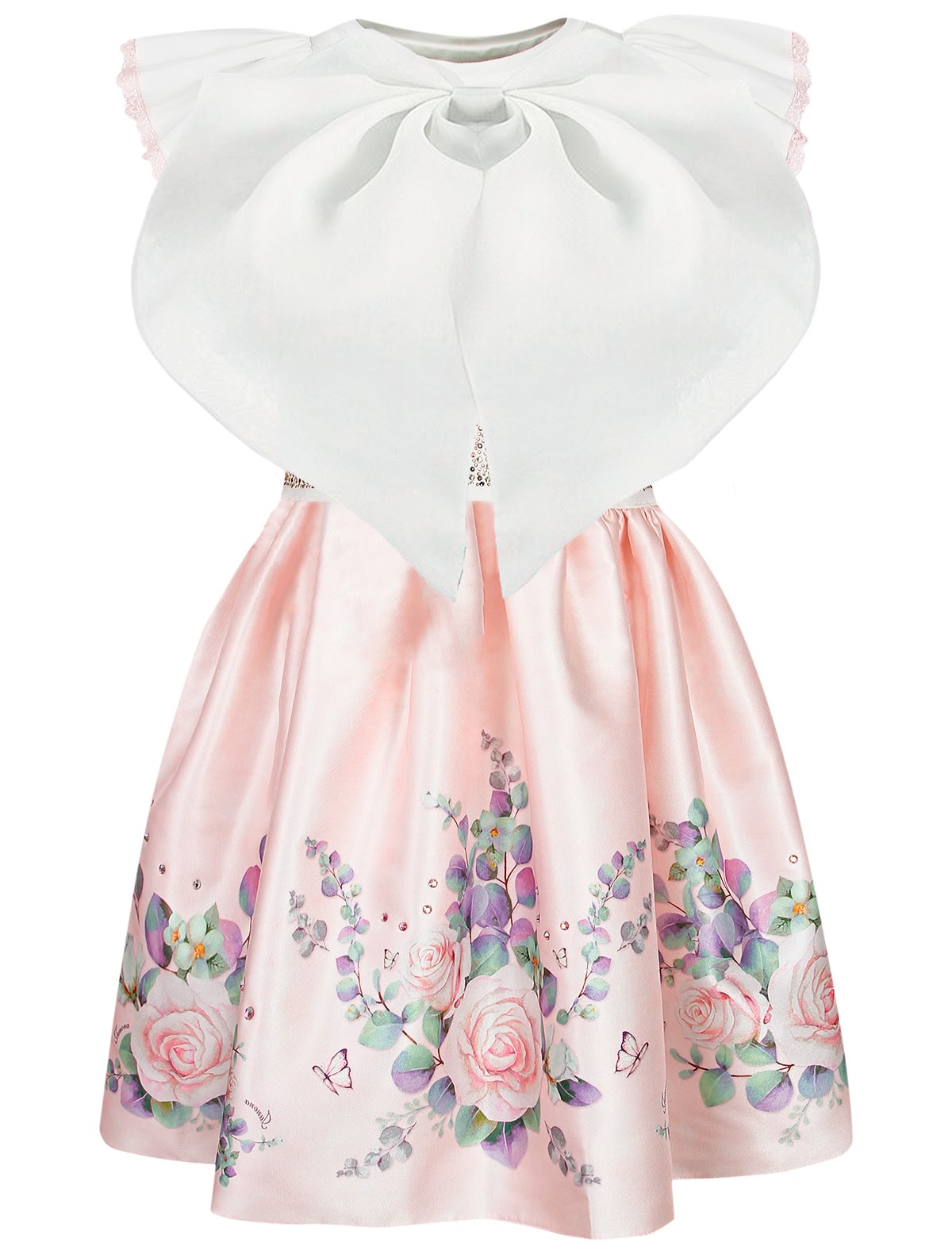 Платье с оборками на рукавах и декоративным бантом