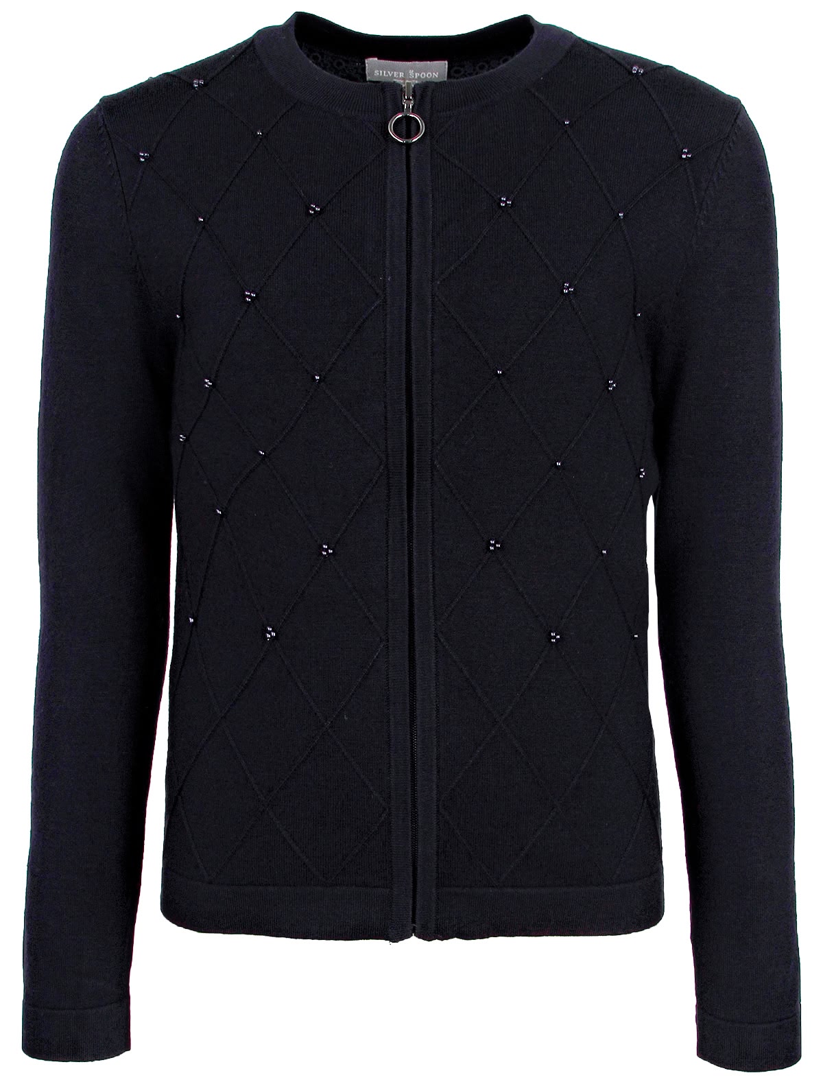 Синий кардиган с декором из бусин