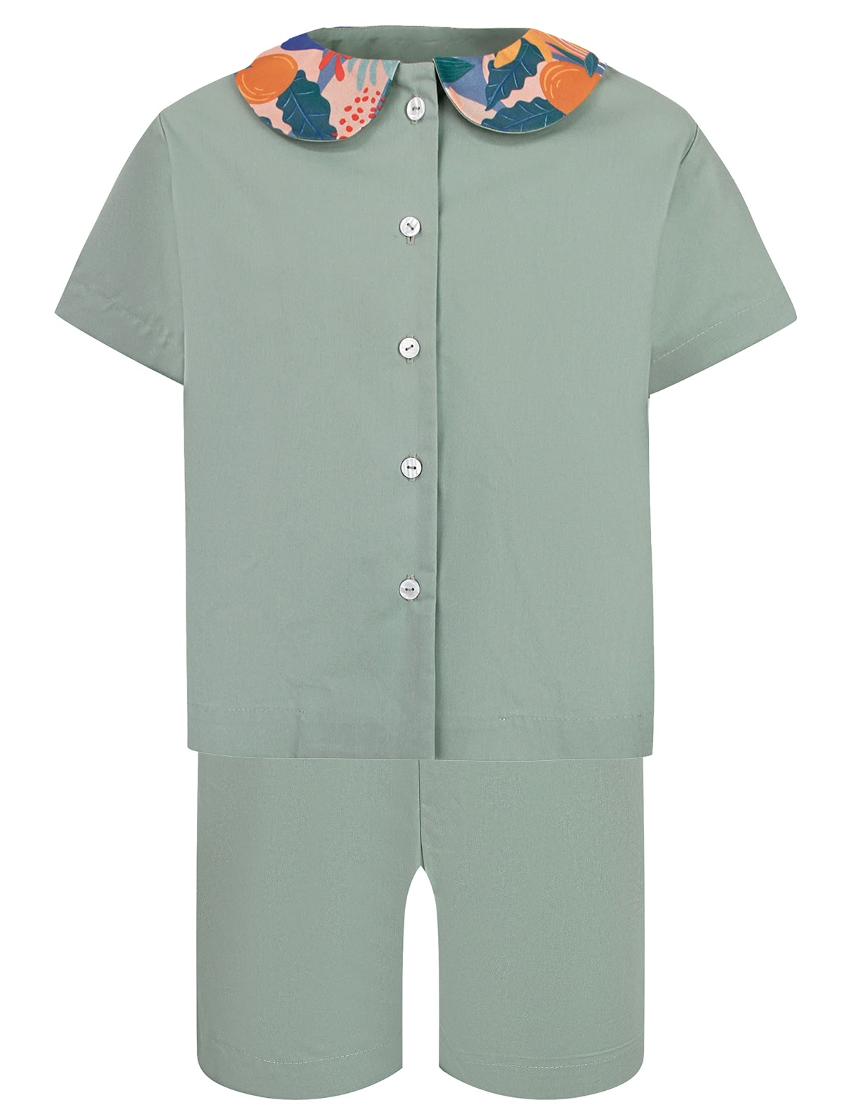 Пижама зелёная с контрастным воротничком