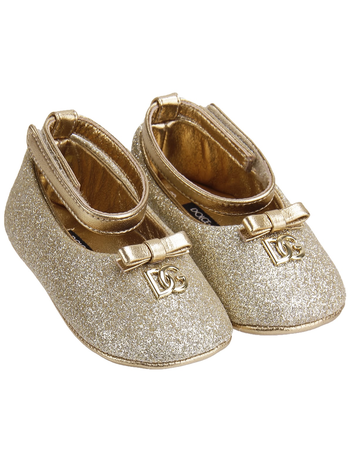 Золотистые пинетки из кожи