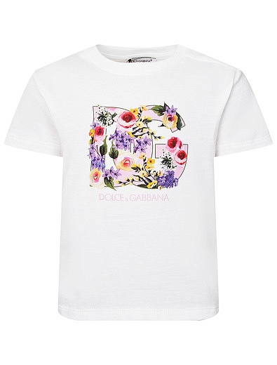 Футболка с логотипом из садовых цветов Dolce & Gabbana - 1134509417546 - Фото 1
