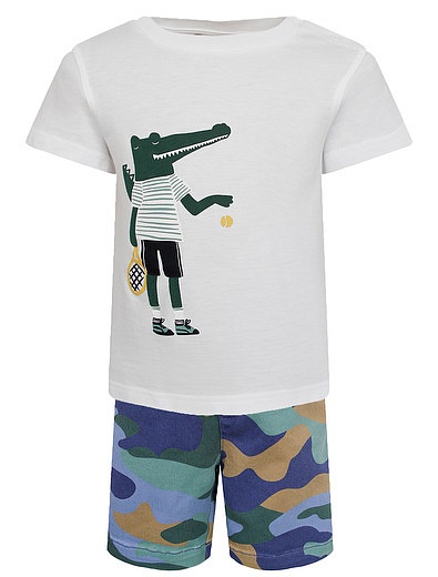 Комплект из футболки с крокодилом и камуфляжных шорт Il Gufo - 3024519273226 - Фото 1