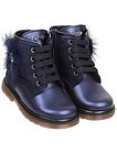 Синие ботинки из натуральной кожи на шнуровке - 2034509080520