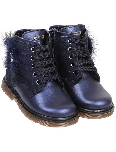 Синие ботинки из натуральной кожи на шнуровке Missouri - 2034509080520 - Фото 1