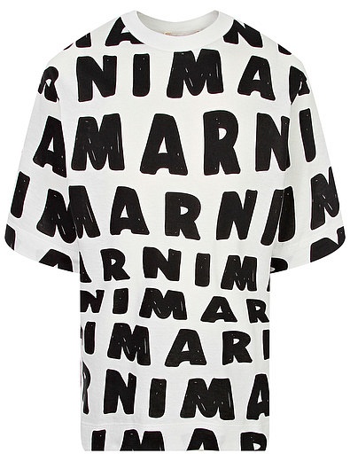 Хлопковая футболка со сплошным принтом логотипа Marni - 1134509282083 - Фото 1