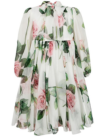 Платье из шёлка с принтом тропические розы Dolce & Gabbana - 1054509075785 - Фото 3