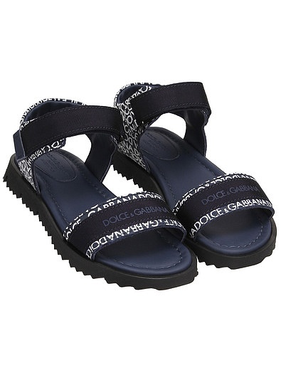 Кожаные сандалии с принтом логотипа Dolce & Gabbana - 2074519410108 - Фото 1