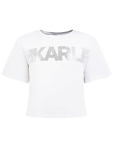 Укороченная футболка со стразами KARL LAGERFELD - 1134609175278 - Фото 1