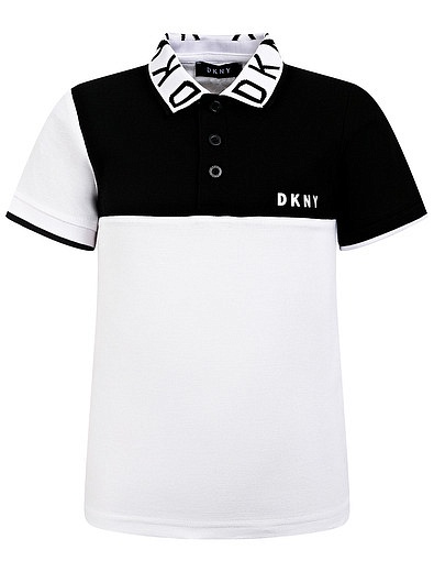 Черно-белое поло с логотипом на воротнике DKNY - 1144519170768 - Фото 1