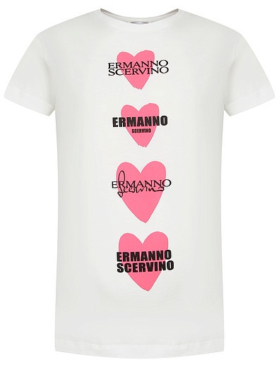 Хлопковая футболка с сердечками Ermanno Scervino - 1134509378885 - Фото 1
