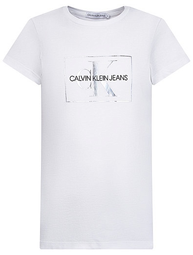 Хлопковая белая футболка с логотипом CALVIN KLEIN JEANS - 1134509080405 - Фото 1