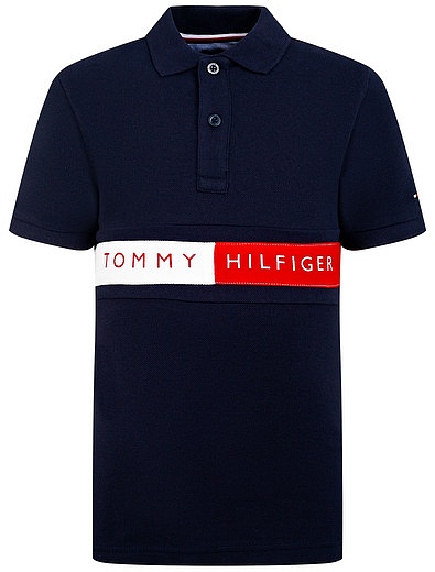 Темно-синее поло с логотипом TOMMY HILFIGER - 1144519173219 - Фото 1