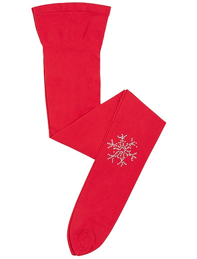Красные эластичные колготка со снежинкой из страз 30 den YULA - 1294500271292 - Фото 3