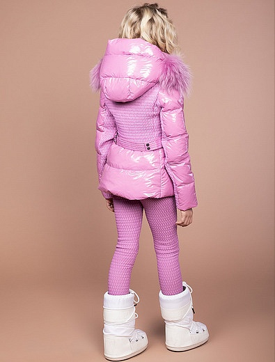 Розовая пуховая куртка с отделкой из меха енота NAUMI - 1072609980327 - Фото 3