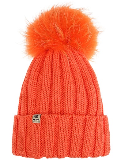 Оранжевая шапка из шерсти с помпоном Regina - 1354509280289 - Фото 3