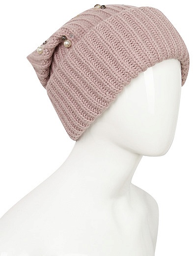 Розовая шапка из шерсти и кашемира с бусинами Regina - 1352609980252 - Фото 2