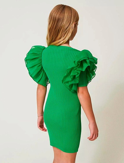 Зелёное платье с оборками на рукавах TWINSET - 1054509413235 - Фото 3