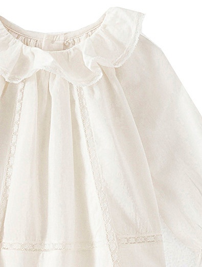 Хлопковая белая блуза Bonpoint - 1034509184229 - Фото 3