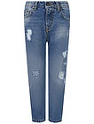 Хлопковые джинсы с потертостями - 1164519370104