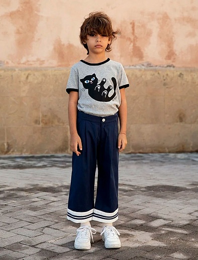 Хлопковая футболка с кошечкой MINI RODINI - 1134509280607 - Фото 3
