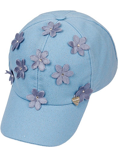 Голубая кепка с цветочной аппликацией Il Trenino - 1184509270443 - Фото 1